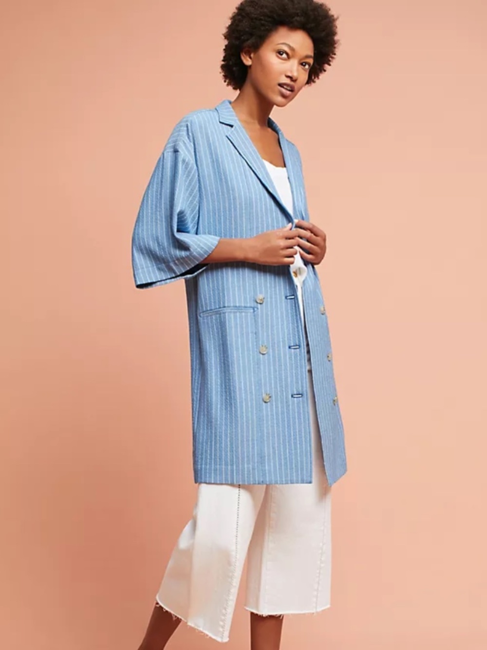 Maeve Pinstripe Double-Breasted Blazer Dress Size M
